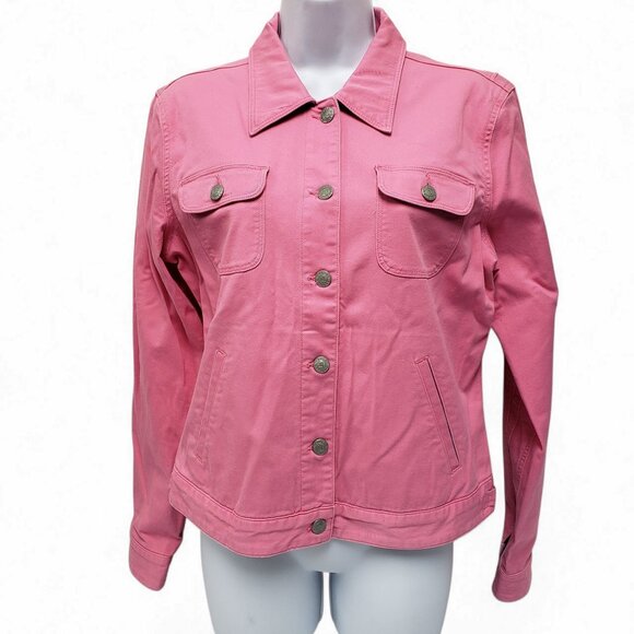 Ralph Lauren Polo Jeans Womens Pink Denim Button Jacket Size Large - Picture 1 of 11
